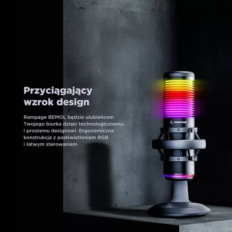 Rampage Bemol RGB USB-C -pelimikrofoni, musta