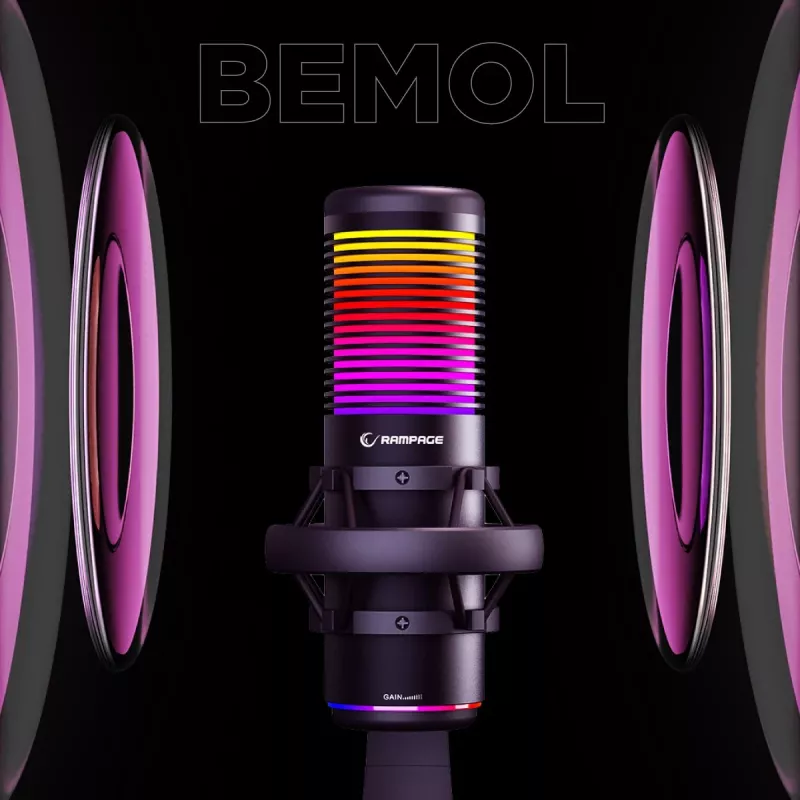 Rampage Bemol RGB USB-C -pelimikrofoni, musta