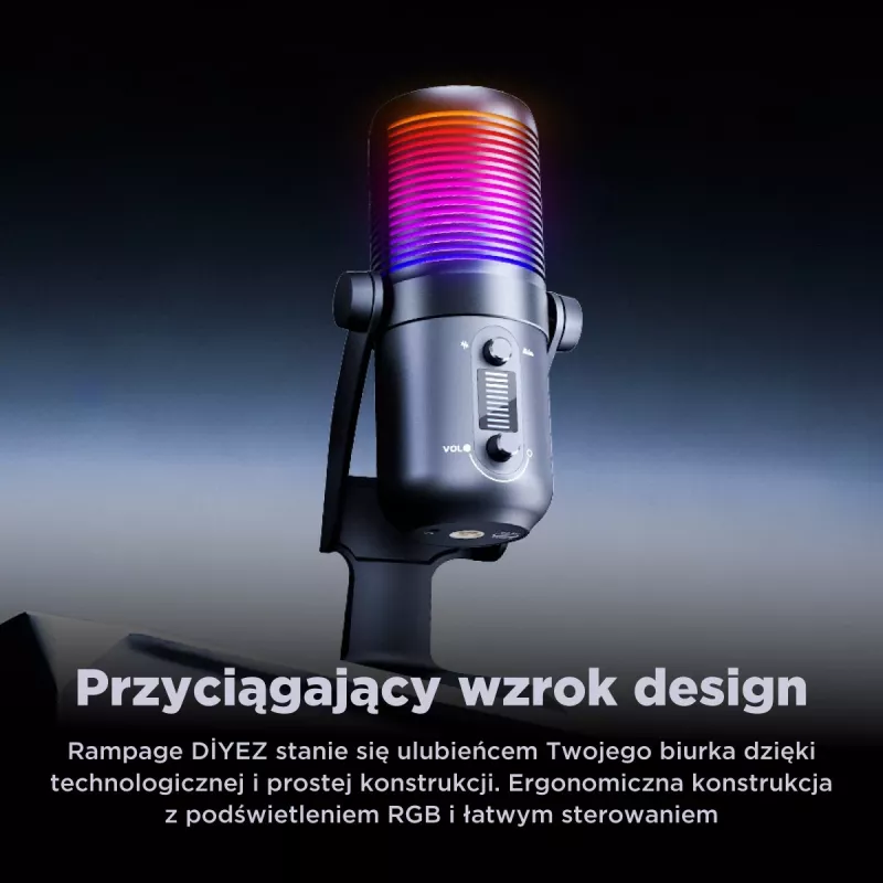 Rampage Diyez RGB USB-C -pelimikrofoni, musta