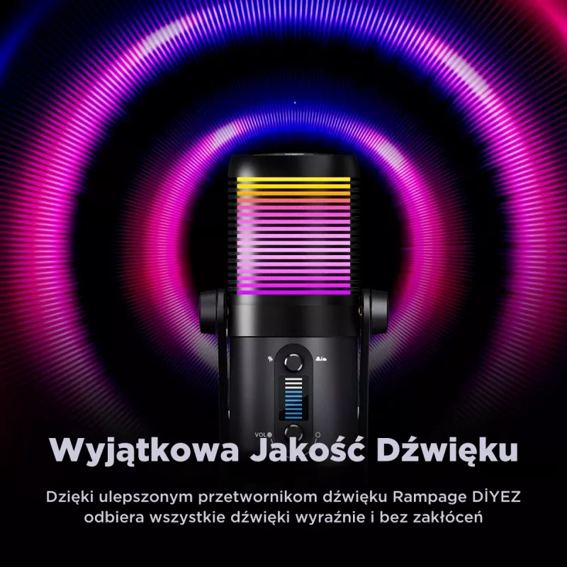 Rampage Diyez RGB USB-C -pelimikrofoni, musta