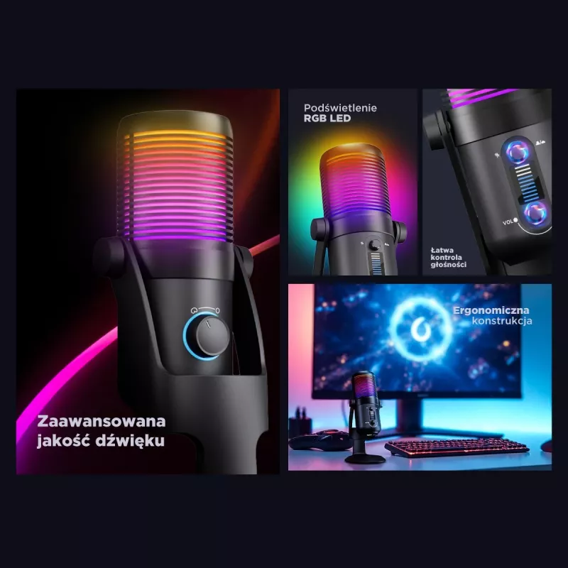 Rampage Diyez RGB USB-C -pelimikrofoni, musta