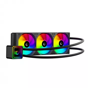 Rampage INFINITE V360 AIO nestejäähdytys prosessorille 360mm ARGB, digitaalinen lämpötilanäyttö, musta