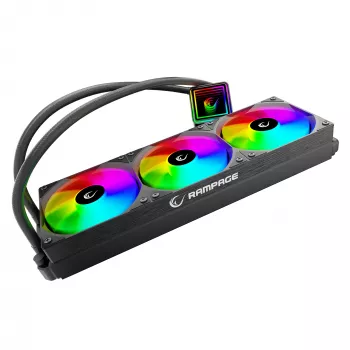 Rampage INFINITE V360 AIO nestejäähdytys prosessorille 360mm ARGB, digitaalinen lämpötilanäyttö, musta