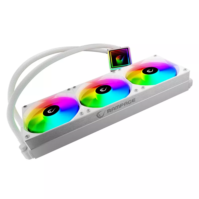 Rampage INFINITE V360 AIO nestejäähdytys prosessorille 360mm ARGB, lämpötilanäyttö, valkoinen
