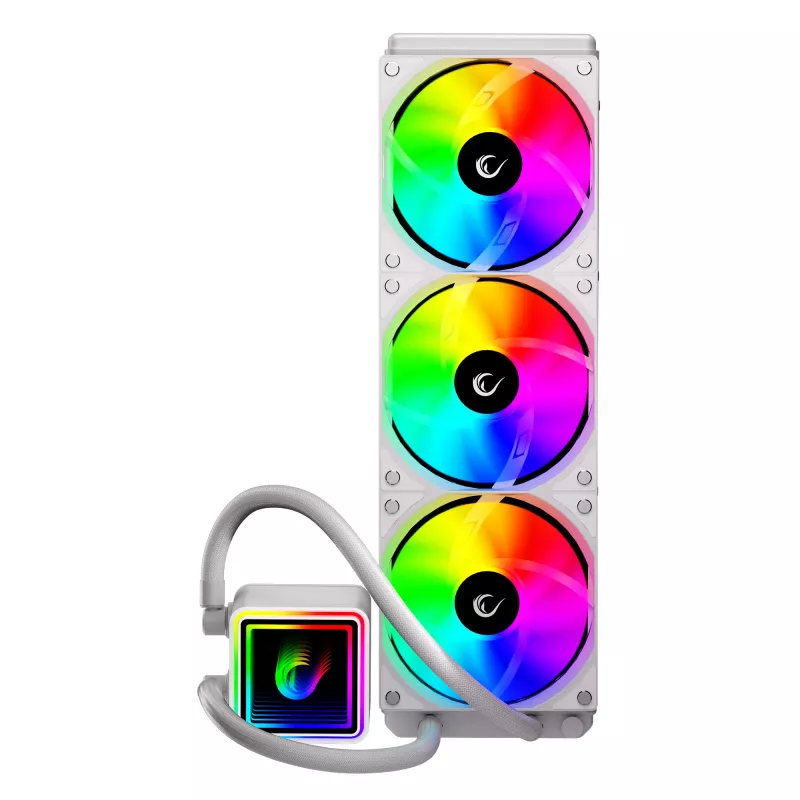 Rampage INFINITE V360 AIO nestejäähdytys prosessorille 360mm ARGB, lämpötilanäyttö, valkoinen
