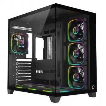 RAMPAGE SEALITE-BLACK Mid-Tower PC-kotelo karkaistulla lasilla, 7x ARGB PWM tuuletinta, musta