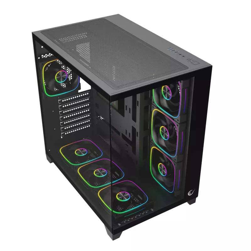 RAMPAGE SEALITE-BLACK Mid-Tower PC-kotelo karkaistulla lasilla, 7x ARGB PWM tuuletinta, musta