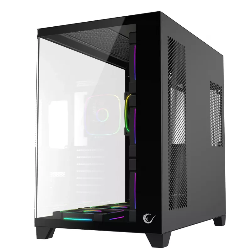 RAMPAGE SEALITE-BLACK Mid-Tower PC-kotelo karkaistulla lasilla, 7x ARGB PWM tuuletinta, musta