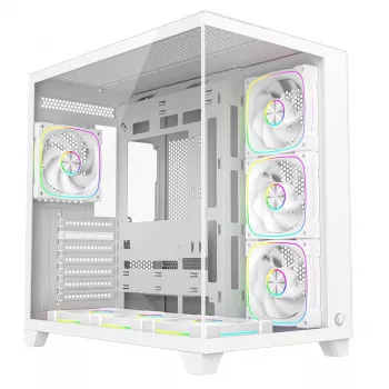 RAMPAGE SEALITE-WHITE Mid-Tower PC-kotelo karkaistulla lasilla, 7x ARGB PWM tuuletinta, valkoinen