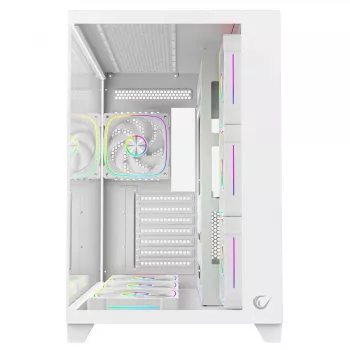RAMPAGE SEALITE-WHITE Mid-Tower PC-kotelo karkaistulla lasilla, 7x ARGB PWM tuuletinta, valkoinen