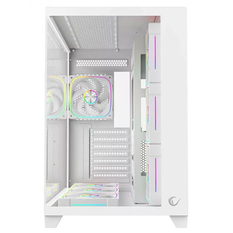 RAMPAGE SEALITE-WHITE Mid-Tower PC-kotelo karkaistulla lasilla, 7x ARGB PWM tuuletinta, valkoinen