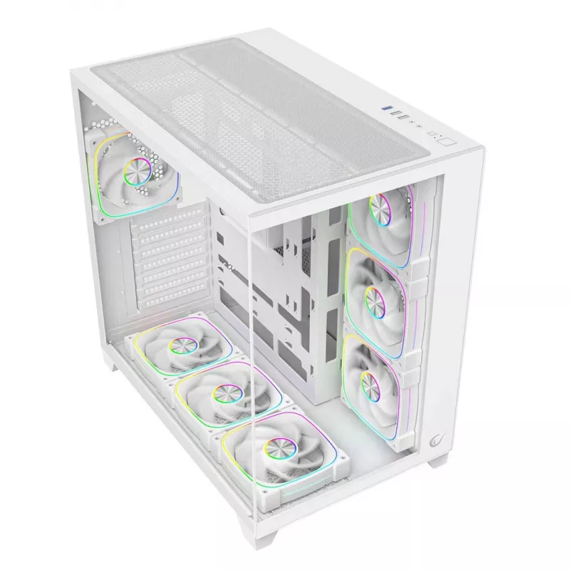 RAMPAGE SEALITE-WHITE Mid-Tower PC-kotelo karkaistulla lasilla, 7x ARGB PWM tuuletinta, valkoinen