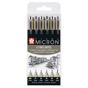 Sakura Pigma Micron huopakynäsarja 6 osaa musta