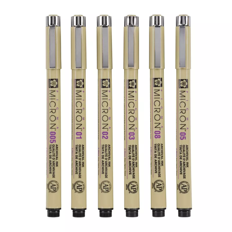 Sakura Pigma Micron huopakynäsarja 6 osaa musta