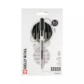 Sakura 9+1 Free Gelly Roll Retractable Classic -geelikynä läpinäkyvä 0,4 mm musta muste 10 kpl:n pakkaus