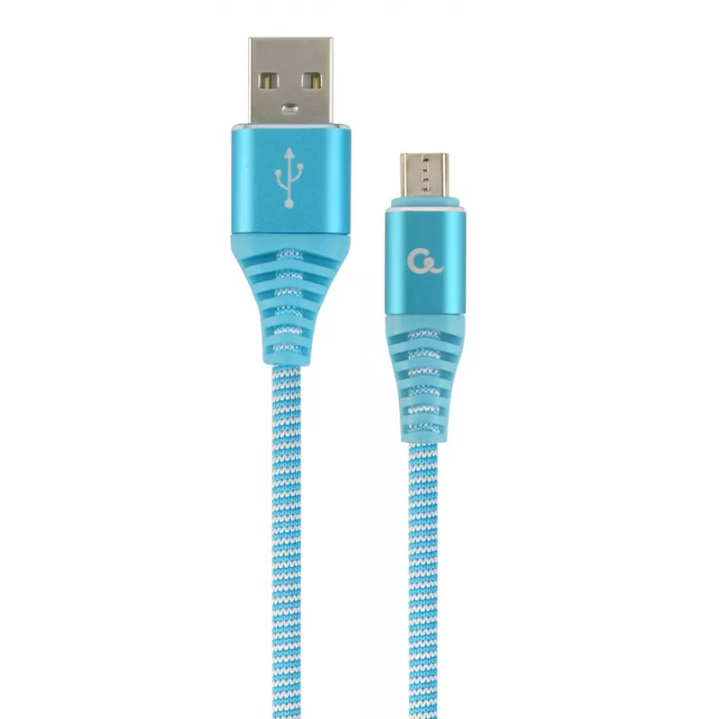 Gembird USB 2.0 A-uros - Micro-USB B-uros premium puuvillapäällysteinen kaapeli 1m sininen/valkoinen