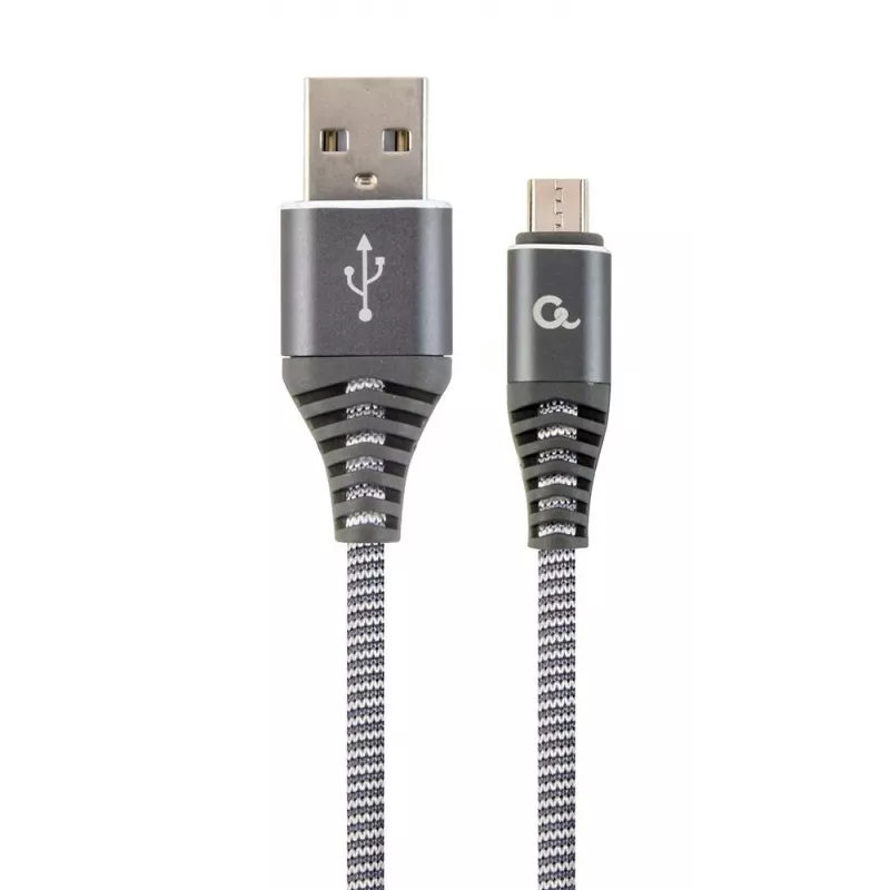 Gembird USB 2.0 Type-A uros – Micro USB-B uros premium puuvillapunoskaapeli 2 m space grey/valkoinen