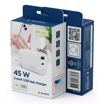 Gembird TA-UC-1A1C-PD45-01-W 45W USB-C PD virtalähde valkoinen