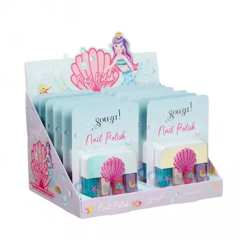 Souza! merenneito kynsilakkasetti lapsille - 4 vesipohjaista, irrotettavaa kynsilakkaa (pinkki, lila, sininen, glitter)