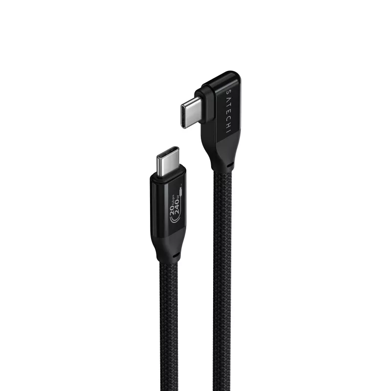 Satechi Right Angle 1 m USB-C -kaapeli 240W Power Delivery ja 20 Gbps tiedonsiirto - musta