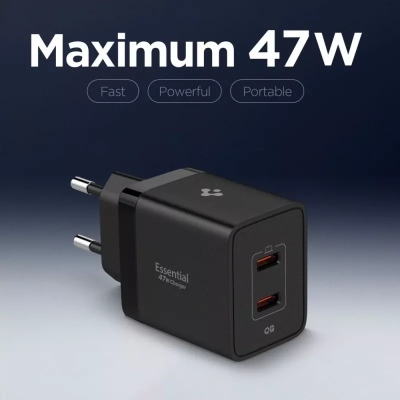 SPIGEN ESSENTIAL EE472EU 2-porttinen verkkolaturi 47W musta