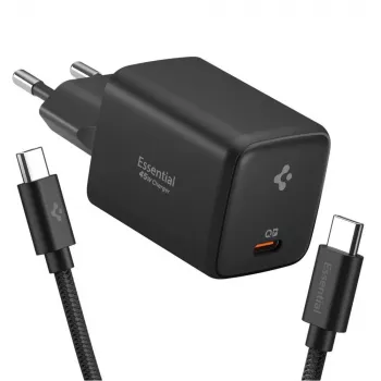 SPIGEN EE451EU ESSENTIAL 1-PORTTINEN VERKKOLATURI 45W + TYPE-C KAAPELI MUSTA