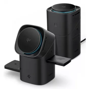 SPIGEN EF223MS Essential 3-in-1 pyörivä magneettinen MagSafe langaton laturi 15W Qi2 musta