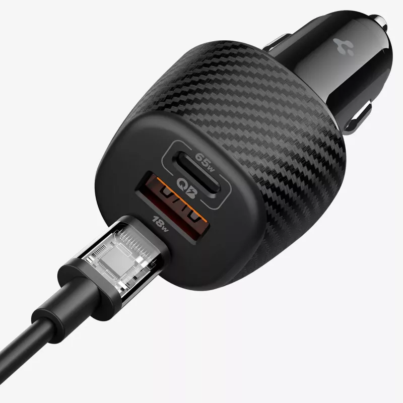 Spigen Essential EV1133 3-porttinen autolaturi 113W musta + 100W USB-C kaapeli 1m