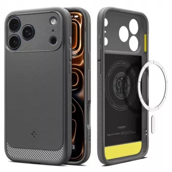 Spigen Rugged Armor Mag MagSafe -kotelo iPhone 17 Pro, harmaa