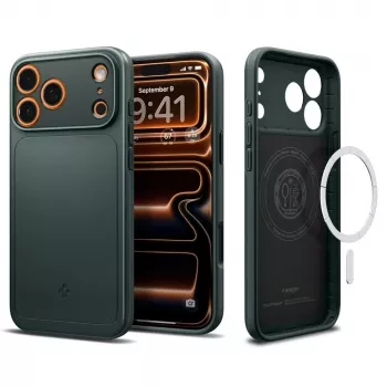 Spigen Thin Fit Mag MagSafe -kotelo iPhone 17 Pro, Abyss Green