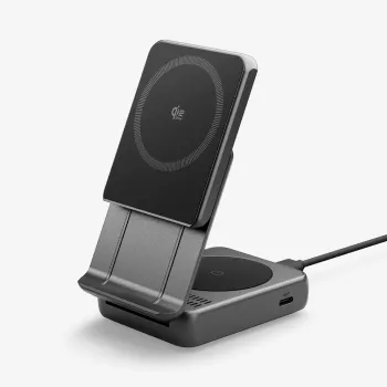 Spigen Essential Qi2 2-in-1 -langaton latausteline 25W MagSafe musta