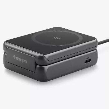 Spigen Essential Qi2 2-in-1 -langaton latausteline 25W MagSafe musta