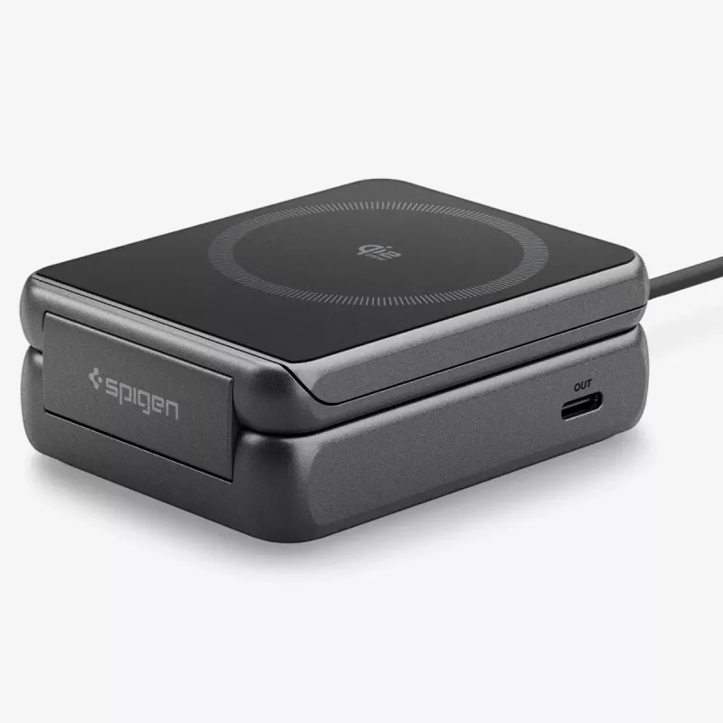 Spigen Essential Qi2 2-in-1 -langaton latausteline 25W MagSafe musta