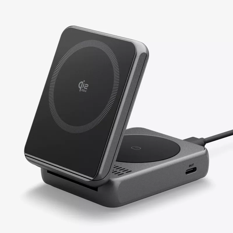 Spigen Essential Qi2 2-in-1 -langaton latausteline 25W MagSafe musta