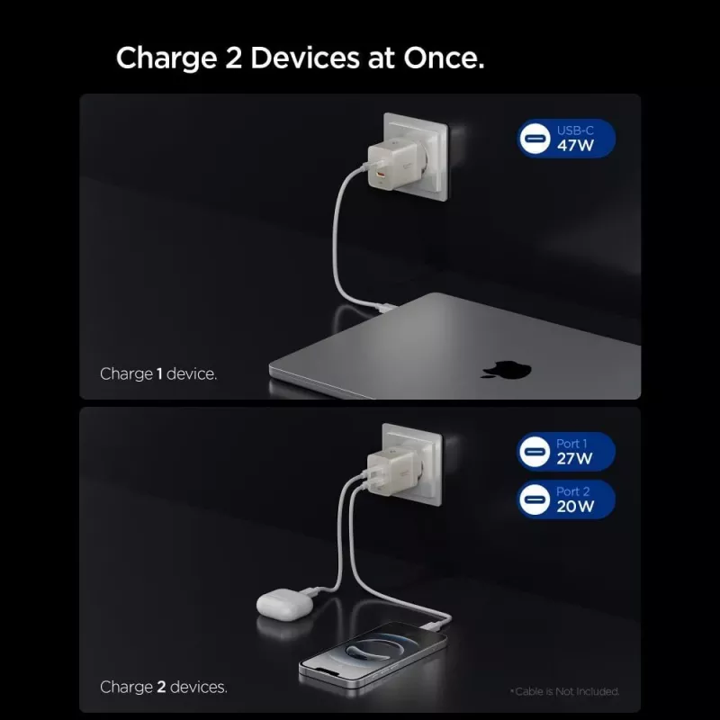 SPIGEN EE472EU-GAN Essential 2-Port Network Charger 47W Natural Titanium