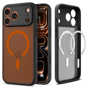 Spigen Ultra Hybrid Mag MagSafe -kuori iPhone 17 Pro, Frost Black/Orange