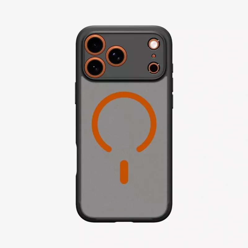 Spigen Ultra Hybrid Mag MagSafe -kuori iPhone 17 Pro, Frost Black/Orange