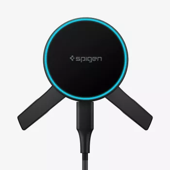 SPIGEN EV15MAQ Essential Magnetic MagSafe -tuuletusaukkoon kiinnitettävä autoteline ja langaton laturi 15W Qi2 musta