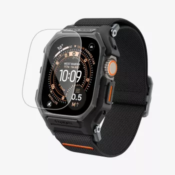 Spigen Rugged Armor & karkaistu lasi Apple Watch Ultra 1 / 2 / 3 (49 mm) matta musta