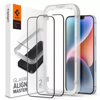 Spigen AlignMaster Glass Full Coverage näytönsuoja Apple iPhone 13/13 Pro/14/16E/17E musta (2 kpl:n pakkaus)