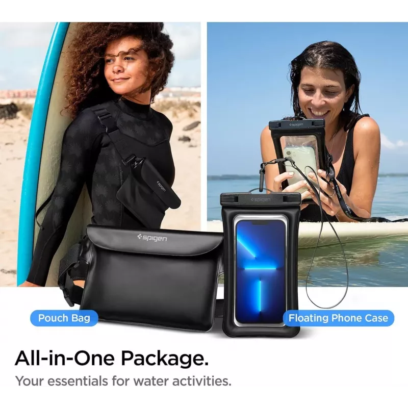 Spigen A621 yleispätevä vedenpitävä kotelo ja vyölaukku musta