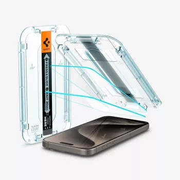 Spigen GLAS.tR EZ FIT 2 kpl:n pakkaus karkaistu lasinen näytönsuojakalvo iPhone 15 Pro -laitteelle
