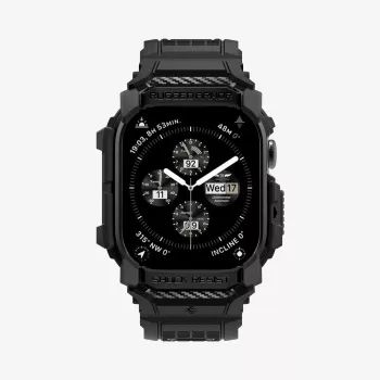 SPIGEN Rugged Armor Pro Apple Watch 10/11 (42 mm) mattamusta kotelo integroidulla rannekkeella