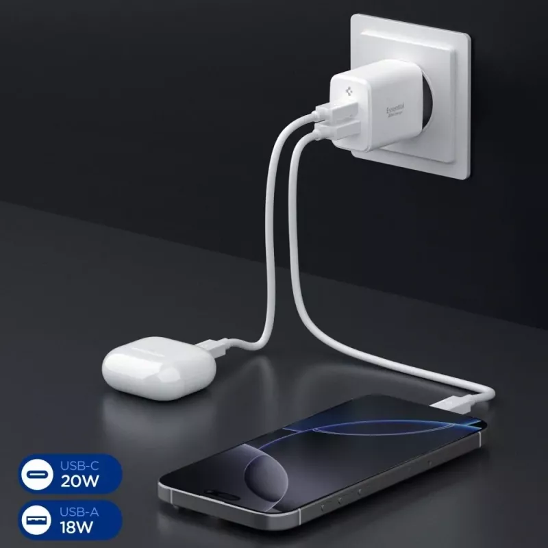 SPIGEN ESSENTIAL EE202EU 2-PORTTINEN VERKKOLATURI 20W VALKOINEN
