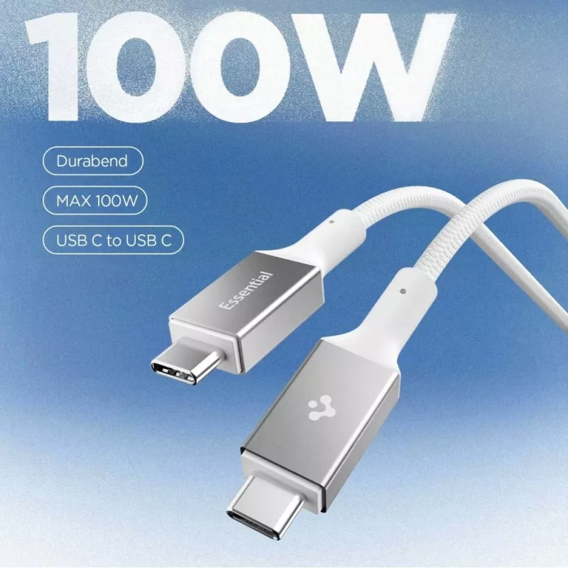 Spigen Essential USB-C - USB-C -kaapeli 100W 1 m valkoinen