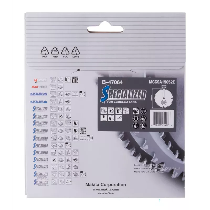 Makita Specialized B-47064 -sahanterä alumiinille, 150 x 20 mm, 52 Z