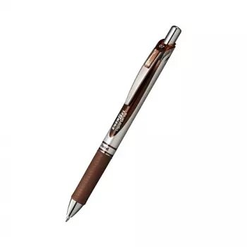 Pentel EnerGel Xm painonappigel-kynä - ruskea muste - 0.35 mm - erittäin hieno piste - neulapiste - muovirunko - kumipinta - ruskea runko - hopeinen klipsi - pyöreä muoto