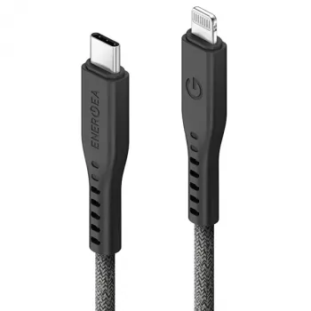 ENERGEA Flow USB-C - Lightning -kaapeli 1,5m musta 60W 3A PD pikalataus MFi-sertifioitu