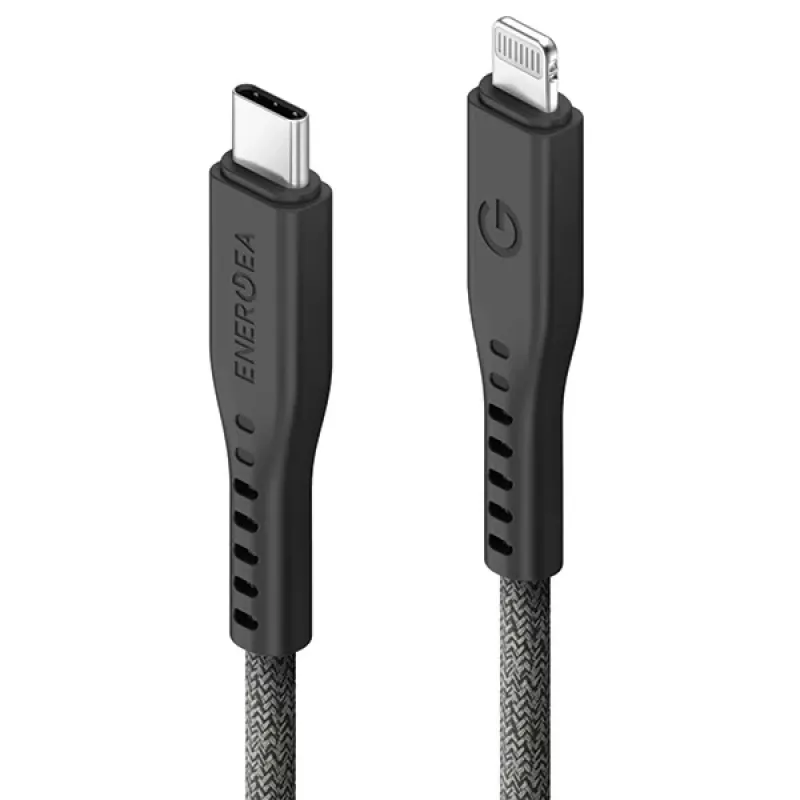 ENERGEA Flow USB-C - Lightning -kaapeli 1,5m musta 60W 3A PD pikalataus MFi-sertifioitu
