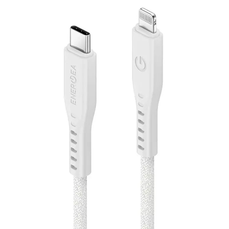 ENERGEA Flow USB-C - Lightning -kaapeli 1,5m valkoinen 60W 3A PD pikalataus MFi